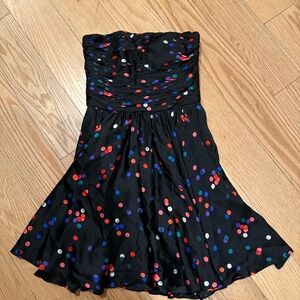 Halston Silk Strapless Black Dress with Colorful Polka Dots